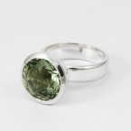 Green Amethyst Round Fancy Cut Ring